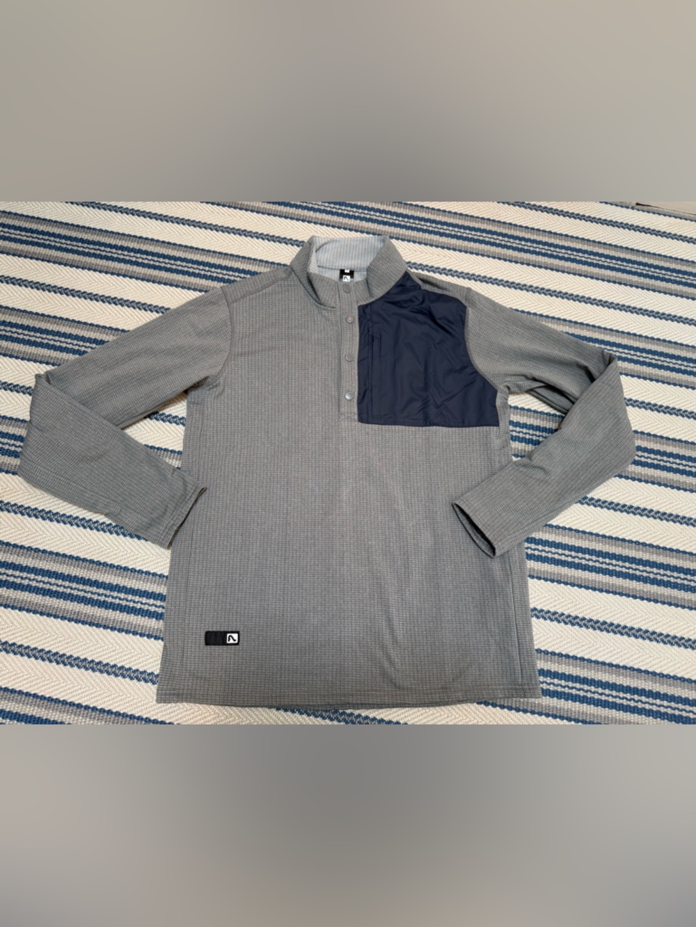 Men's Gray Long-Sleeve Henley with Navy Chest Panel